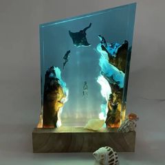 海の癒し】海レジンアート オーシャンアート ランプ マンタとダイバー