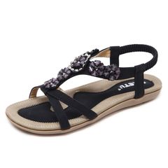 【新品】 [Hanani] サンダル レディース ボヘミア ビーチ サンダル ストラップ ラインストーントングサンダル ファッションサンダル スリッパ ビジュー サンダル エスニック ハワイ風 キラキラ 厚底 旅行 夏 婦人靴 歩きやすい 美脚 ブラック 0