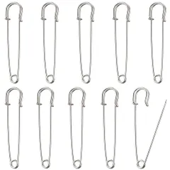 【在庫処分】大きい安全ピン 10個セット 特大 ロック安全ピン 金具 ロック針 100mm キルトピン おしゃれ ブローチピン 針 セイフティピン アクセサリーパーツ 安全ピン スカートや帽子など ハンドメイド 手芸素材 ステンレス鋼 高耐久 （シルバー）