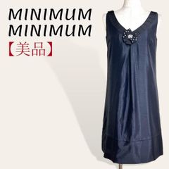 ❤️美品 ミニマムミニマム 黒 光沢 フロントビジューフラワー リボンモチーフドレスワンピース 2・L レディース 3953
