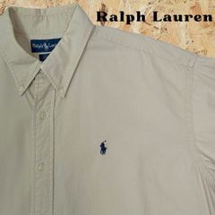 【良カラー】Ralph Lauren ラルフローレン ボタンダウンシャツ オックスフォードシャツ BLAILE 黒ロゴ ベージュ　コットン　L　古着
