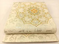 A5 正倉院華文 金糸 グレー 蜀江文 菊唐草 六通 正絹 フォーマルな袋帯 平和屋着物◎六通柄袋帯 唐織 正倉院花文 黒地 金糸 正絹 逸品