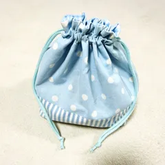 お弁当袋 コップ袋 巾着 ハンドメイド 女の子 ドット ミルクカラー 水色