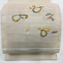 名古屋帯 美品 秀品 夏帯 絽 幾何学模様 金銀糸 クリーム 正絹 【中古】