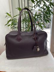 【美品】HERMES エルメス ヴィクトリア 35 トリヨンクレマンス レザン シルバー金具 L刻印□ ボストンバッグ ヴィンテージ ダークパープル 中古 ハンドバッグ トートバッグ ショルダーバッグ レディース 女性用 ブランド レザー 希少 レア バック