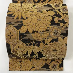 帯屋一条 にしたに織物 輪奈織 品のある花 袋帯 未使用品 全通柄 正絹 金糸