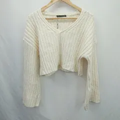 ◇ ⊇ Heather ヘザー Vネック ショート丈 長袖 ニット サイズフリー アイボリー系 レディース E  【1507250013778】