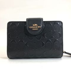 COACH コーチ 2つ折り財布 黒 ブラック シグネチャー レザー ゴールド金具 カード入れ 小銭入れ 25d菊MZ
