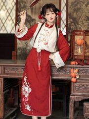 新品未使用 祥蛇献瑞 龍年デザイン 漢服3点セット チャイナドレス＋ベスト＋掛け飾り 新年春節対応 秋冬起毛 漢服 優雅な中国風 撮影会 舞台演出 推し活 イベント用 レディース 高品質 プレゼントにも最適