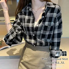 チェック柄オーバーサイズシャツ レディース トップス 長袖 秋服 冬服 10代 20代 30代 韓国ファッション 韓国 大きいサイズ カジュアル 定番 着回し