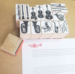Musical Instrument Stamps 2 (Rubber Stamps) Clarinet, Oboe, Double Bass, Cello, Violin, Percussion, Snare, Drum