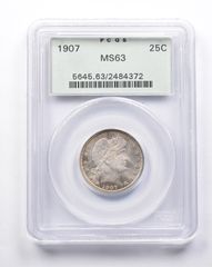 MS63 1907年 バーバークォーター PCGS OGH-WAY アンダーグレード IMO 