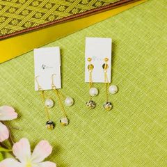 水引イヤリング「粋 橡-つるばみ-」パール ゴールド 揺れるイヤリング 上品 かわいい ハンドメイド
