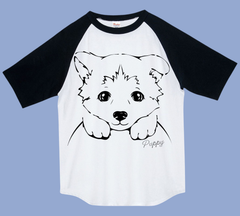いぬイラスト/オリジナルデザイン/00106-CRT/Printstar5.6ヘビーウェイトラグランTシャツ/ホワイト×ブラック