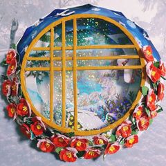 立体リース飾り❁椿の花と雪見温泉❁