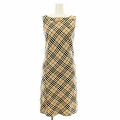 バーバリーブルーレーベル BURBERRY BLUE LABEL ワンピース ミモレ ロング ノースリーブ ノバチェック ロゴ 刺繍 ウール 36 ベージュ FMF29-621 /KU