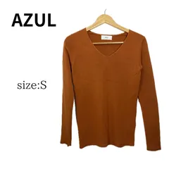 【美品】AZUL アズール　トップス　ニット　カットソー　長袖　Vネック　レディース　オレンジ　S