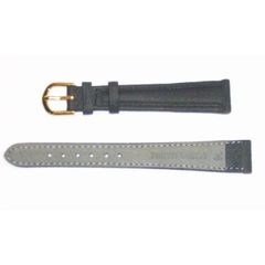 時計の本皮ベルト　つやけし黒色　バックルの色：金　幅14ｍｍ