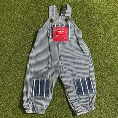 【希少】KID古着 90s オシュコシュ　バンダナロゴ入　ストライプオーバーオール　9M