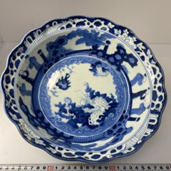 波佐見焼 林九郎作 古伊万里様式 西洋風景の絵柄 大鉢 輪花皿 盛鉢 約