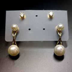 (3)パールピアス 人工ダイヤ ジルコニア ピアス ゴールド 4点セット 大人綺麗 高級感あり 未使用品