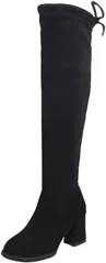 APOSITV ニーハイブーツ レディース ストレッチ スエード 黒 太ヒール ロング 美脚 脚長 24.0( ブラック,  24.0 cm)