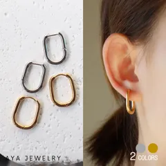 スクエア形 フープピアス 楕円 長方形 ステンレス ワンタッチピアス シルバー ゴールド 18KGP 金メッキ シンプル ハイクオリティ お洒落 ユニセックス
