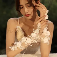 ウェディンググローブ ブライダルグローブ 結婚式 花嫁 グローブ フラワー 花 白 ホワイト 石 二次会 パーティー ウェディング 手袋 チュー
