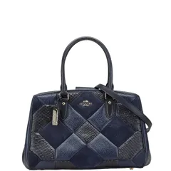 コーチ パッチワーク キャリーオール  ハンドバッグ ショルダーバッグ 2WAY ネイビー ブラック レザー レディース COACH【1-0197309】