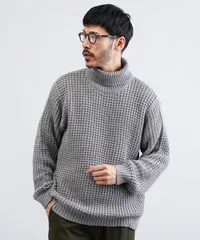新品 未使用 JIGGYS SHOP(ジギーズショップ)ビッグワッフルタートルネックニットセーター 217747 グレーのサムネイル