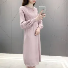 ☆ ピンク ☆ ニットワンピース 長袖 Aライン ニットワンピース 秋冬 ワンピース レディース 長袖 ニット ニットワンピ きれいめ 上品 無地 シンプル 膝下丈 膝丈 ひざ下 ひざ丈 ゆったり おしゃれ オシャレ かわいい 可愛い カジュアル