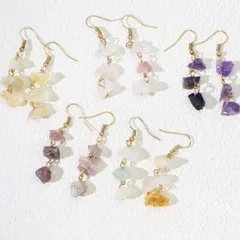 【天然石の欠片】不揃い宝石ピアス シトリン ローズクォーツ 苺水晶 紫水晶 ミックス 14k