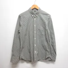 無印良品 良品計画 ギンガムチェック柄 長袖 ボタンダウン シャツ S 黒 ブラック