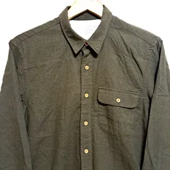 (^w^)b 無印良品 ムジルシリョウヒン 長袖 シャツ コットン フランネルシャツ モスグリーン ワーク シンプル 深緑 シンプル 古着 無地 着回し 大人コーデ ナチュラル ラフ 大人スタイル 重ね着 こなれ感 フェード感 紳士 メンズ サイズＬ