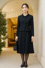 【大きいサイズ40,42】Chloe クロエ ブラックフォーマル 丸襟 セットアップ ジャケット フレアスカート ブラック