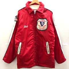 Avon Sports Wear ヴィンテージ ナイロンジャケット 中綿 ライトニングジップ ロゴ刺繍 襟付き 裏地キルティング vintage 50's メンズ 44 50年代 レッド