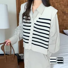 ボーダーニットベスト レディース 10代 20代 30代 韓国ファッション 春 秋 冬 カジュアル 可愛い 白 黒 ボーダー トップス シンプル