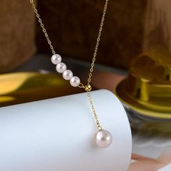 18金パールネックレスレディースネックレス 淡水パール　Y字　K18ゴールド真珠結婚記念　 4+1