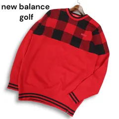 new balance golf ニューバランス ゴルフ 秋冬 バッファローチェック切替★ ウール ニット セーター Sz.6　メンズ 赤