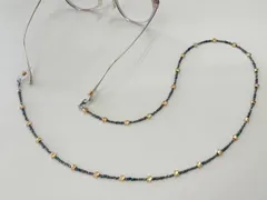 HAO1-024　メガネチェーン　グラスコード　マスクストラップ　メタリックダークブルー　玉虫色　ビーズ　スター　星