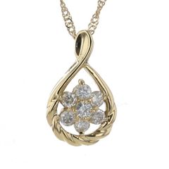 K18YG イエローゴールド ネックレス ダイヤモンド 0.20ct 7粒 フラワー 花 雫 ドロップ 39cm【新品仕上済】【zz】【中古】