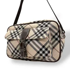 【美品】BURBERRY BLUE LABEL バーバリーブルーレーベル ショルダーバッグ 斜め掛け ノバチェック キャンバス レザー ピンクベージュ ブラウン シルバー金具 レディース ファスナー開閉 カメラバッグ クロスボディ K4