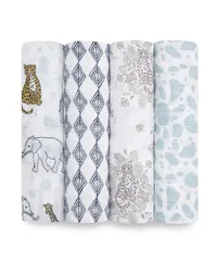 おくるみ ガーゼ ベビー 【 日本正規品 aden + anais おくるみ 4枚 セット jungle モスリンコットン 100%使用 】 120 × 120cm エイデンアンドアネイ スワドル 赤ちゃん 新生児 ASWC40003J 