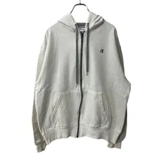Champion ロゴスウェット パーカー L ホワイト チャンピオン フーディー ジップアップ ワンポイントロゴ 古着卸 アメリカ仕入 a709-5582
