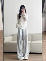 ロングパンツ レディース ストレートパンツ 透かし彫り 絞り染め デザイン感 ズボン ハイウエスト ?せて見え 裏地あり 薄手 透け感 ボトムズ 垂れ感 美脚 ゆったり カジュアル 快適 ワイドパンツ 夏 普段着 ルームウェア zhangban163