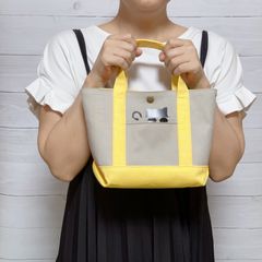 【可愛い！】猫ポケットのトートバッグ(イエロー)