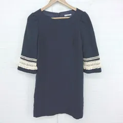 ◇ WILLSELECTION バックジップ 切替 レース 五分丈 ミニ ワンピース サイズＭ ネイビー レディース E  【1306210013359】