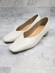 ◇ Menue メヌエ スクエアトゥ ヒール パンプス サイズ21.5cm ホワイト系 レディース P  【1408200049109】