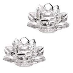 【特価商品】蓮 ロータス キャンドルスタンド クリア 仏前 神具 ローソク立て 蓮花 ガラス 置物 花 ガラス キャンドル 癒し 雰囲気 蓮の花 燭台 蝋燭立て 誕生日の飾り キャンドルホルダー 幸運 ティーライトホルダー 輪灯 MYONEEN (蓮花 2個)