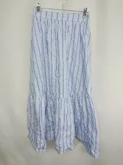 ◇ Θ N Natural Beauty Basic ストライプ柄 ロング丈 フレア スカート サイズM ライトブルー ホワイト系 レディース E  【1409100022100】